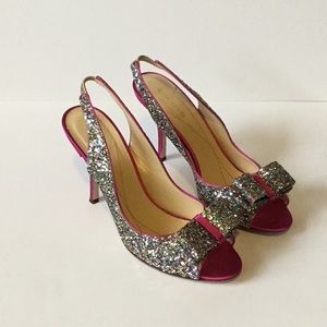 Stunning Kate Spade glitter slingback heels.
